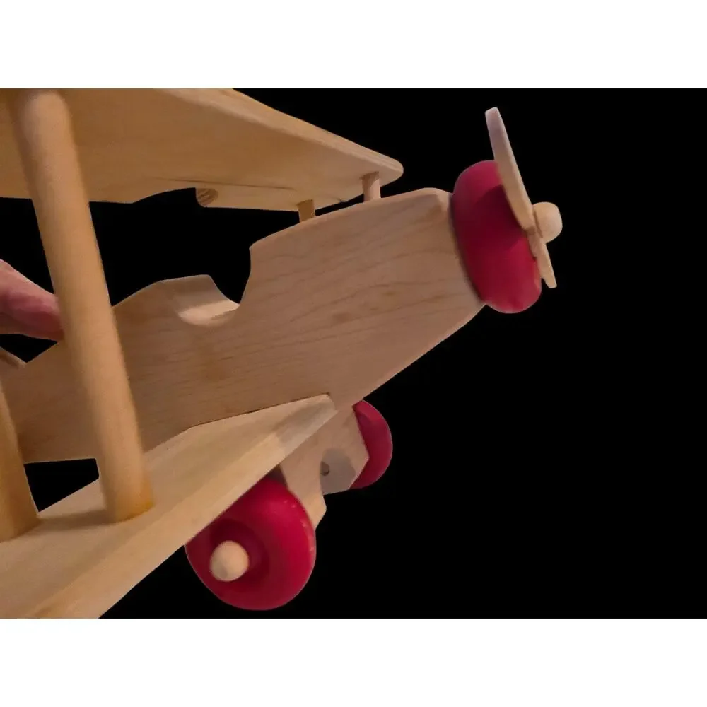 Wooden Handmade Biplane Vintage Style Folk Art
